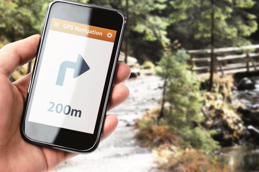 Smartphone im Wald mit Navigation